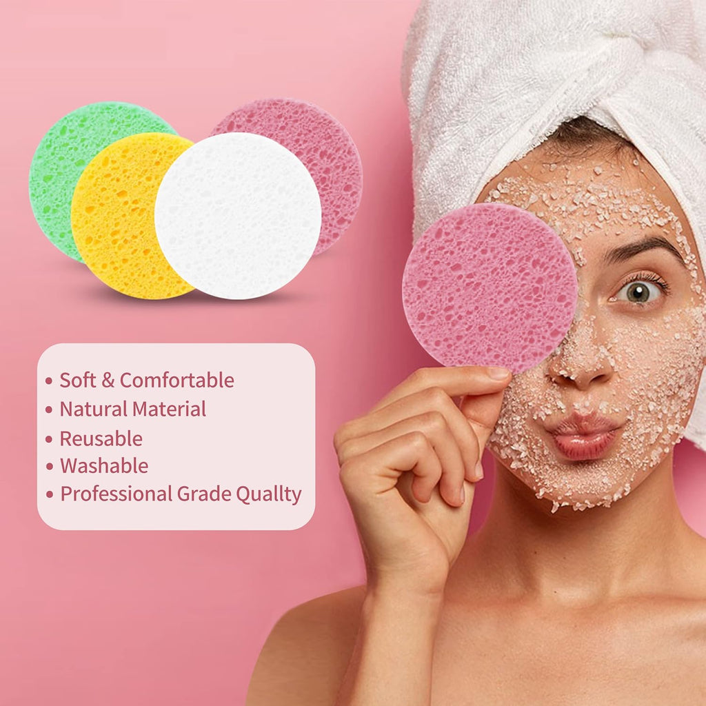 40 Count Compressed Facial Sponges, Natural Facial Cleansing Sponges for Daily Cleansing, Exfoliating & Makeup Remover