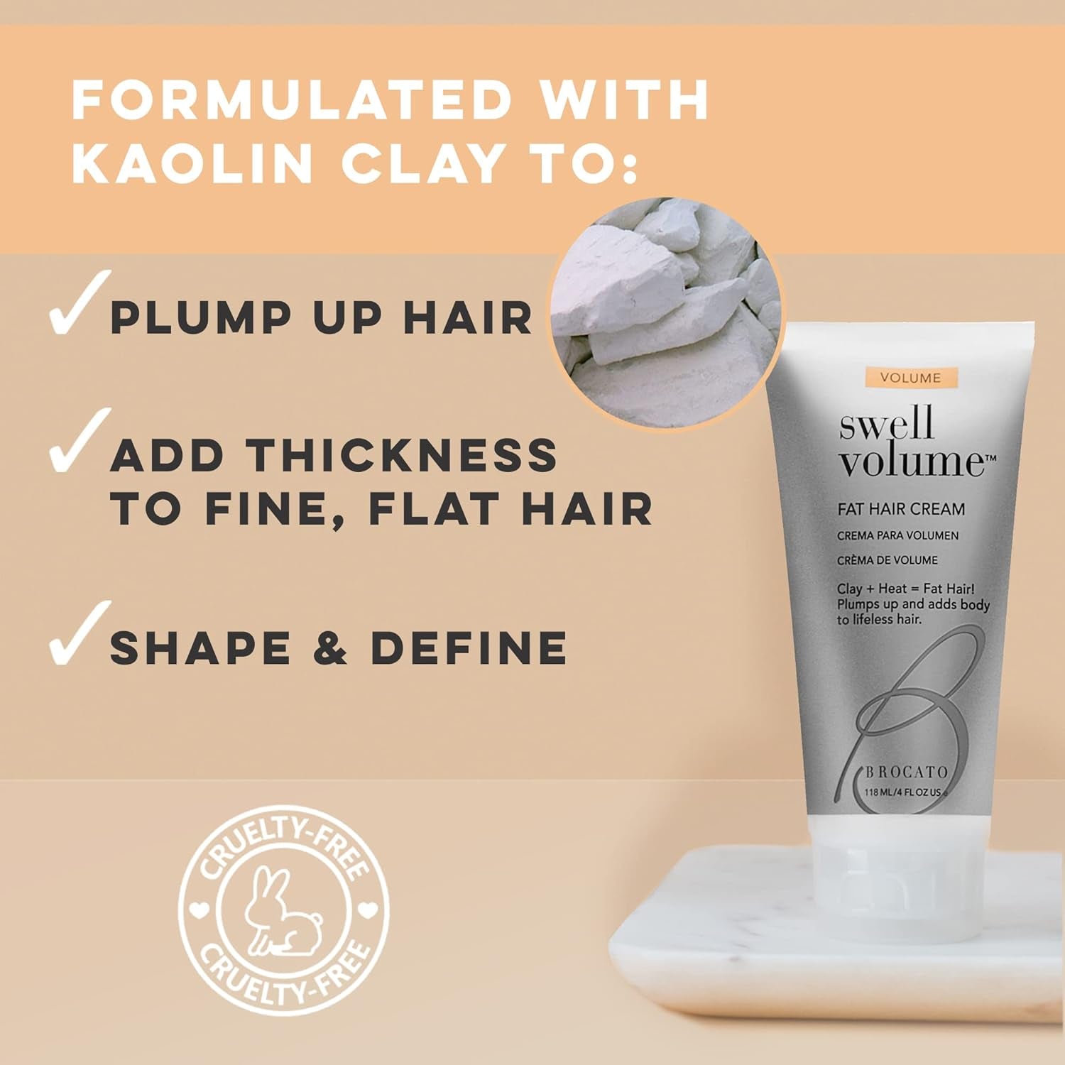 Swell Volume Hair Creams: Volumizing & Thickening Products for Men & Women - Heat Activated Fat Hair Volumizer Cream Plumps, Shapes & Adds Thickness to Thin Hair - Formulated with Clay - 6 Oz