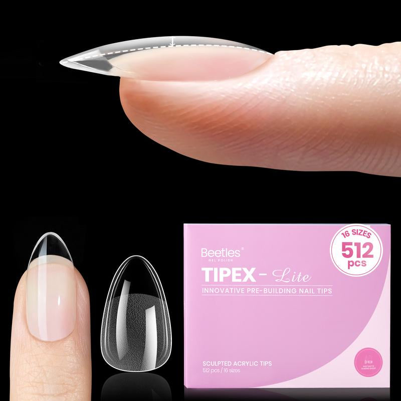 Beetles Tipex Lite Apex Nail Tips, 96PCS 256PCS 512PCS Stiletto Square Almond Coffin Pre-Building Pre-Etched Acrylic Nail Tips for Flat Nails & C-Curves Nail Beds