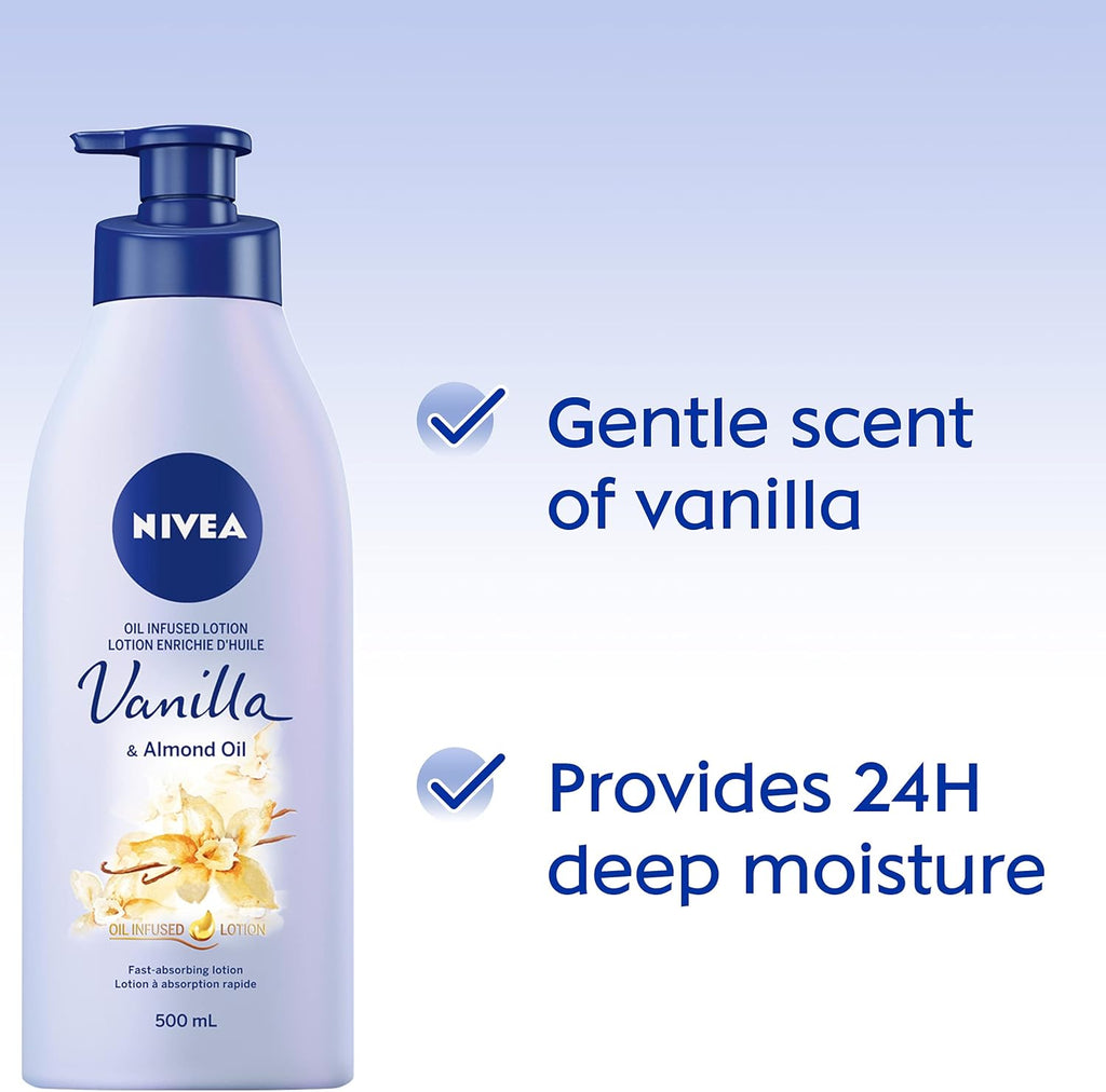 Oil-Infused Vanilla & Almond Oil Body Lotion | Non-Greasy, Fast Absorbing Daily Moisturizer & Smooth Body Lotion | 48H Smoother Skin |Daily Moisturizer | Light, Non-Greasy