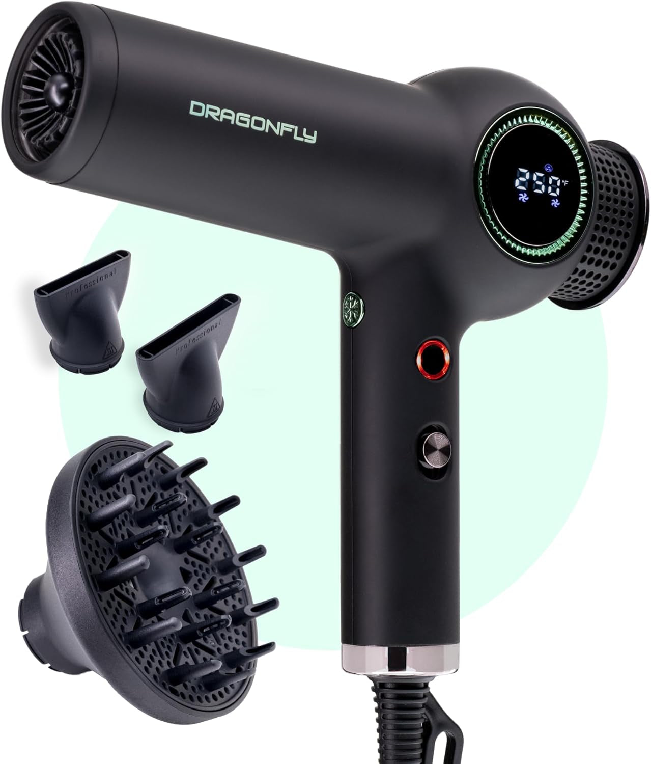 Dragonfly Ionic Hair Dryer with Diffuser | Lightweight Professional Hair Dryer | Smart Negative Ion | High Speed Hair Dryer | Brushless Ionic Blow Dryer | Low EMF