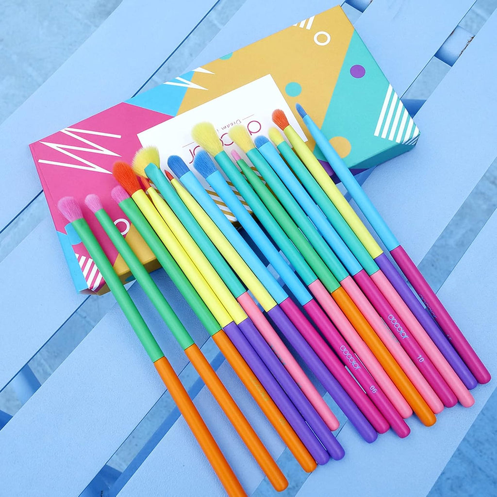 Eye Makeup Brushes 16Pcs Colorful Eyeshadow Makeup Brush Set Professtional Eyeshadow Brushes with Soft Synthetic Hairs & Real Wood Handle for Eyeshadow, Eyebrow, Eyeliner, Blending