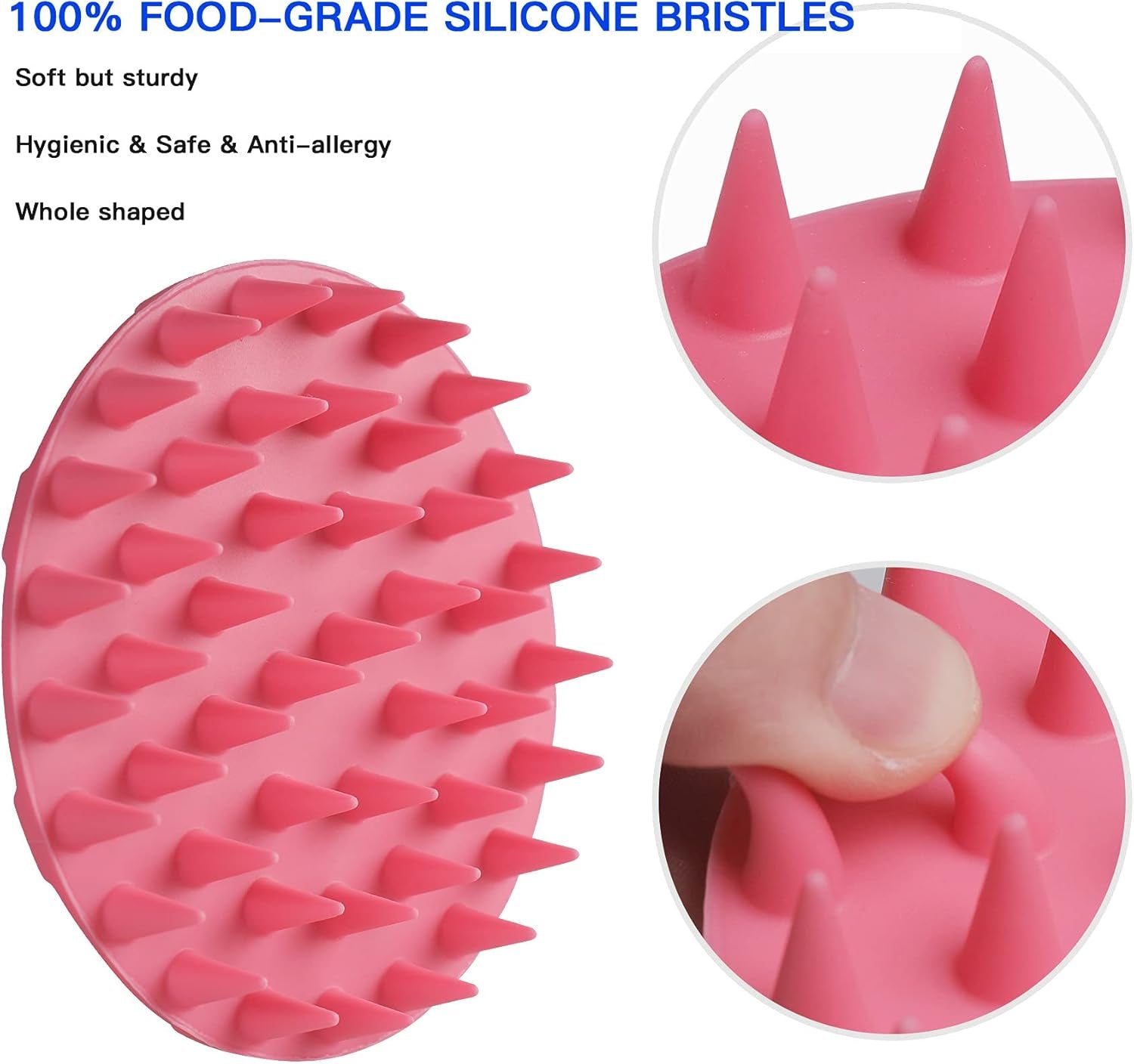 Scalp Massager Shampoo Brush, Wet & Dry Manual Scalp Care Head Scrubber Hair Washing, Soft Silicone Bristles, for Hair Growth, Dandruff Removal, Comfortable for All Hair Types (Pink)