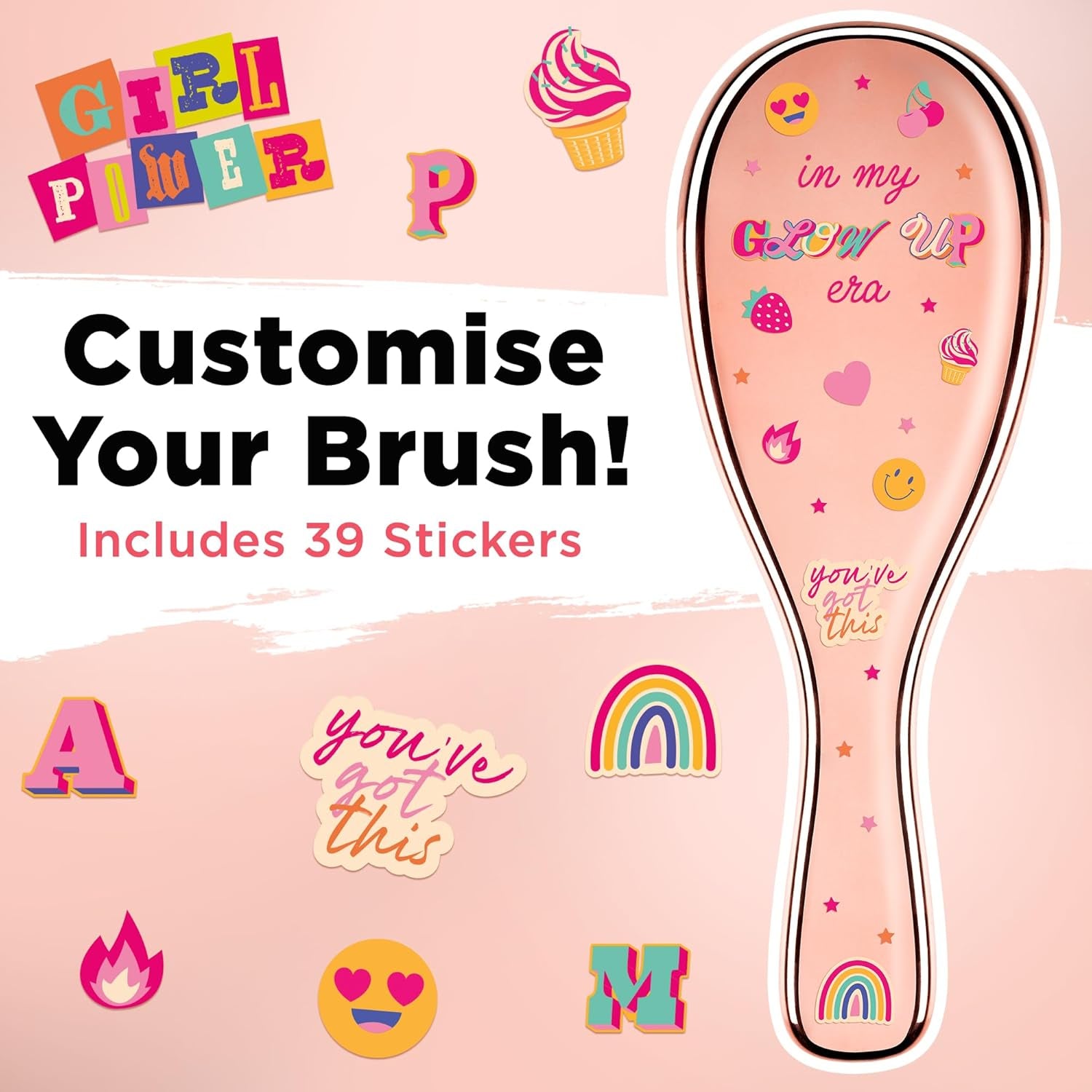 6 Pcs Hair Brush Set with Brush & Combs - Detangling Brush for All Types with Wide Tooth & Tail Comb, Scrunchie & Claw Clip - Hair Care Gift Set with Stickers for Teen Girls, Women & Kids