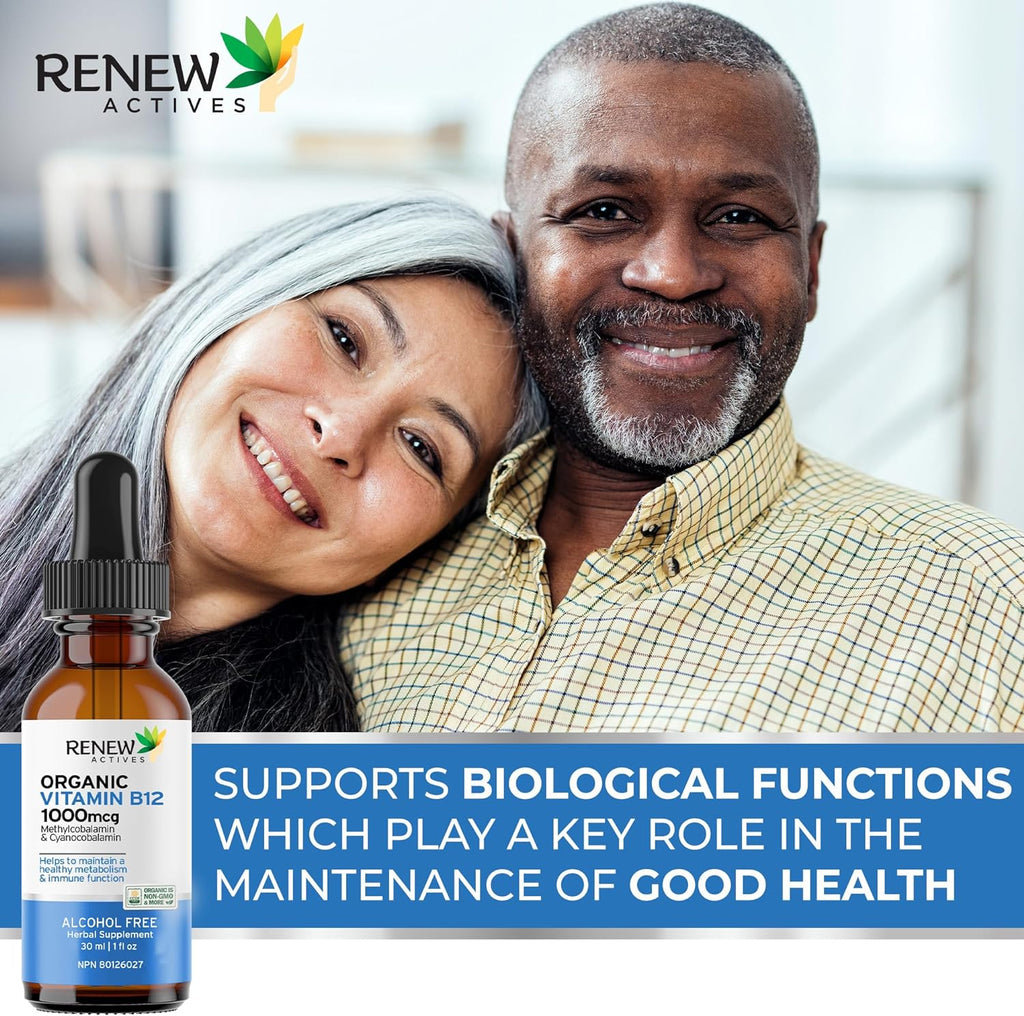 Premium B12 Liquid Extract Supplement 1000MCG per 1 Ml – Vegan Drops with High-Potency Complex for Healthy Skin, Strong Nails, Vibrant Hair & Immune Support– Made in Canada - 30 Ml