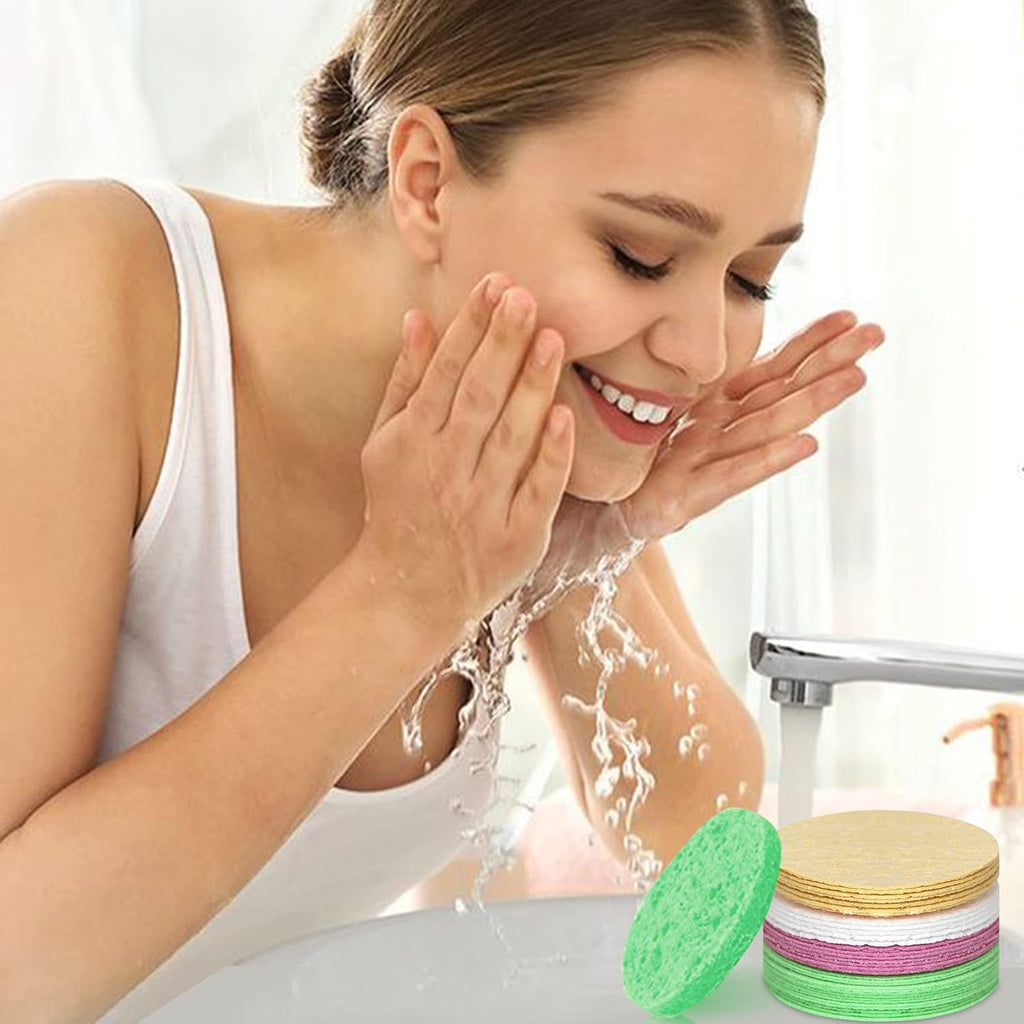 40 Count Compressed Facial Sponges, Natural Facial Cleansing Sponges for Daily Cleansing, Exfoliating & Makeup Remover