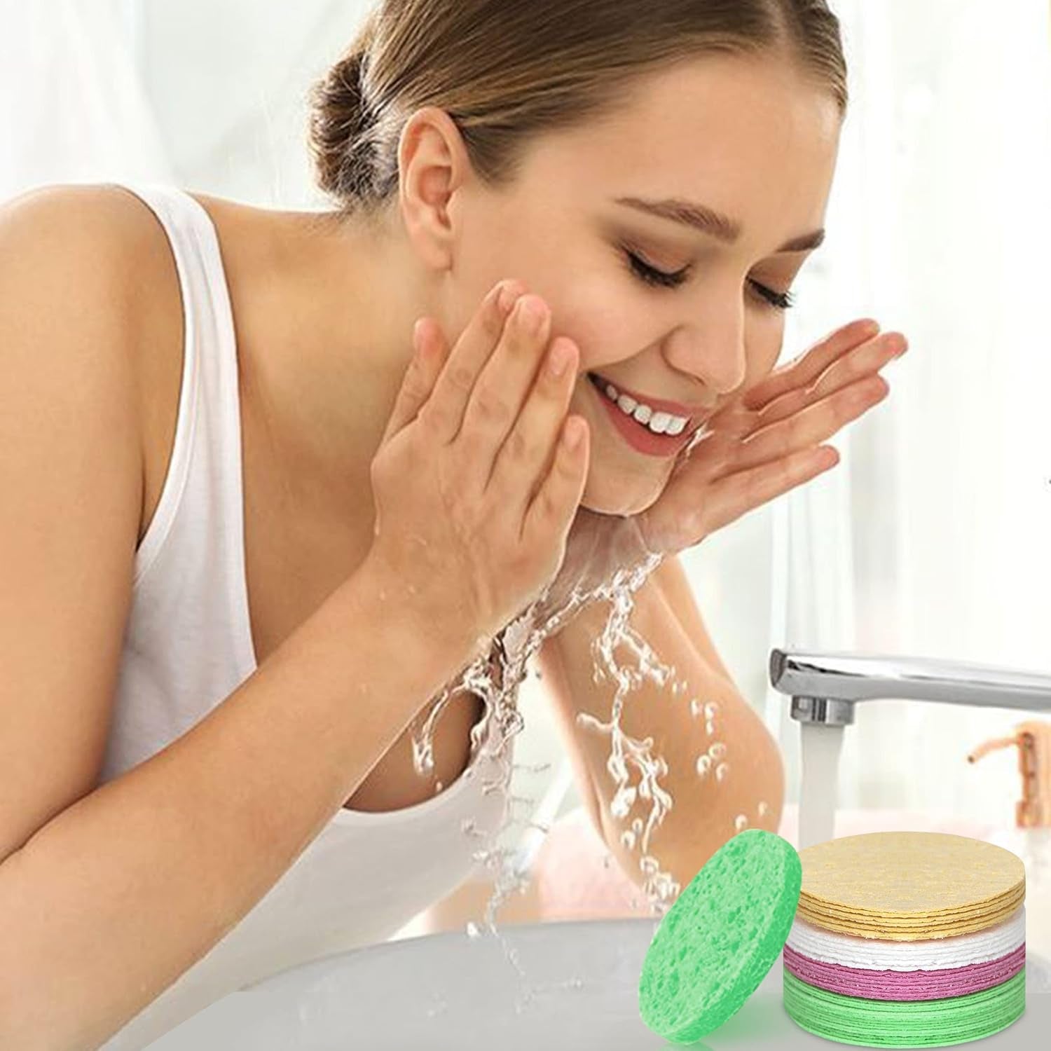 40 Count Compressed Facial Sponges, Natural Facial Cleansing Sponges for Daily Cleansing, Exfoliating & Makeup Remover