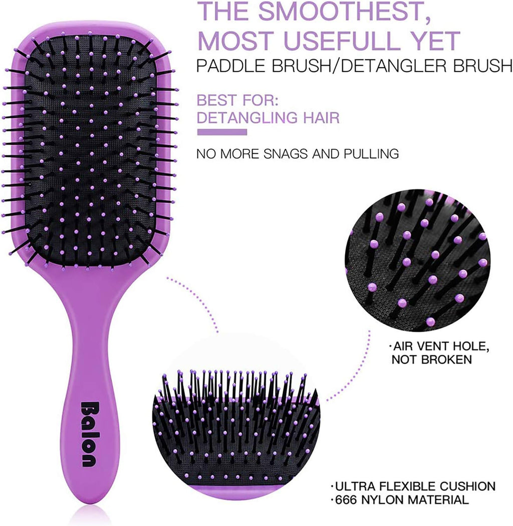 (Purple) - 4Pcs Hair Brush Women, Hair Comb for Women and Detangling Paddle Brush, Great on Wet or Dry Hair, No More Tangle Hair Brush Set for Straight Long Thick Curly Natural Hair (Purple)