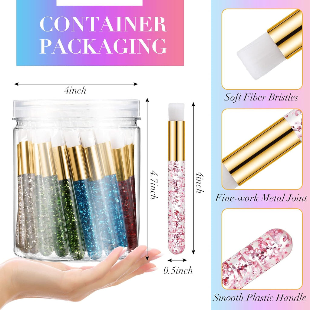 50 Pcs Crystal Lash Shampoo Brushes with Container Glitter Eyelash Extension Cleanser Brush Cosmetic Lash Cleansing Brush Facial Nose Pore Deep Cleaning Brush, Gold, Pink, Red, Green, Blue