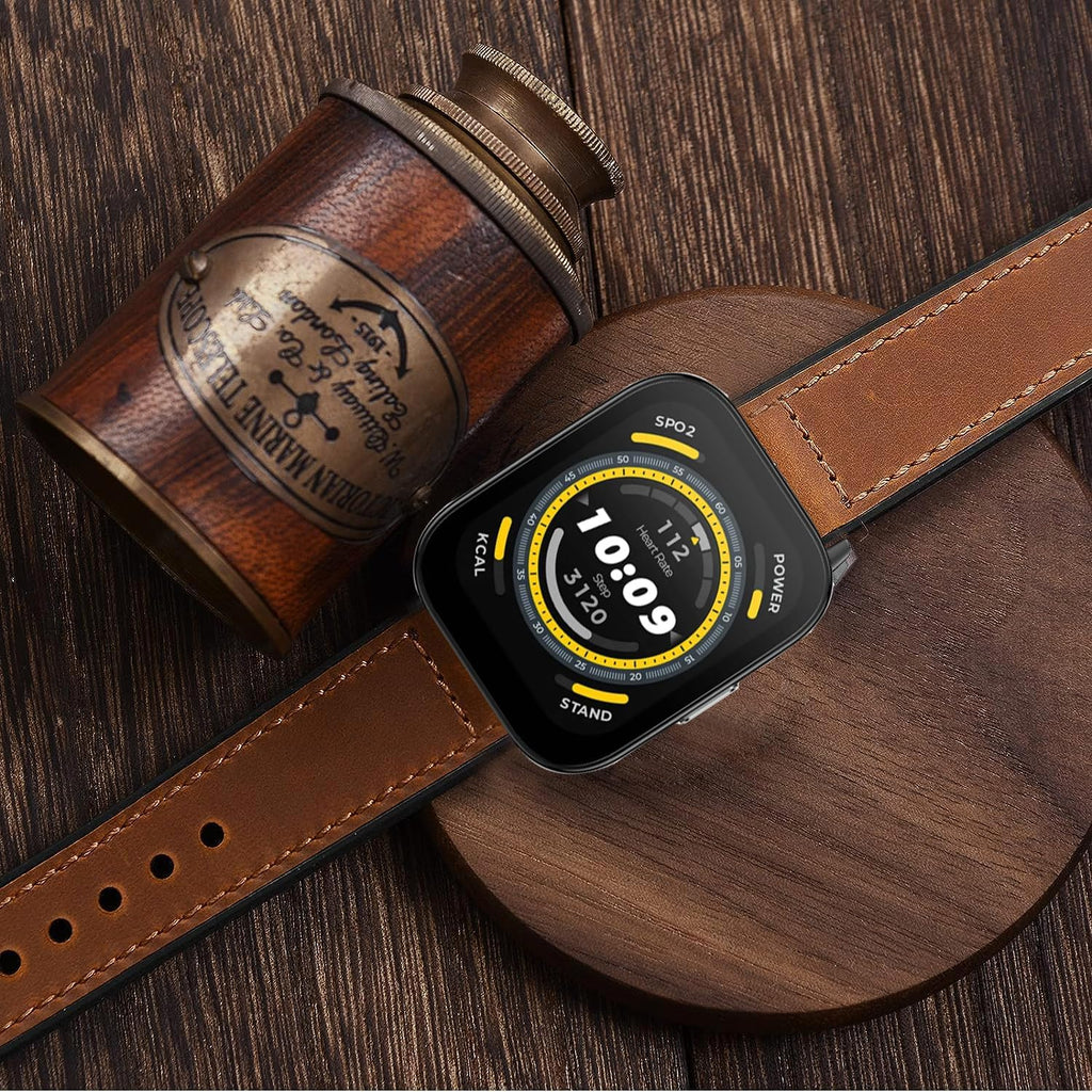 ID208 plus Smart Watch Bands, Leather Silicone Breathable Replacement Smartwatch Strap Wristband Compatible for Quican, Aeac, WMK ID208 plus 1.8 Inches Smart Watch (Brown)