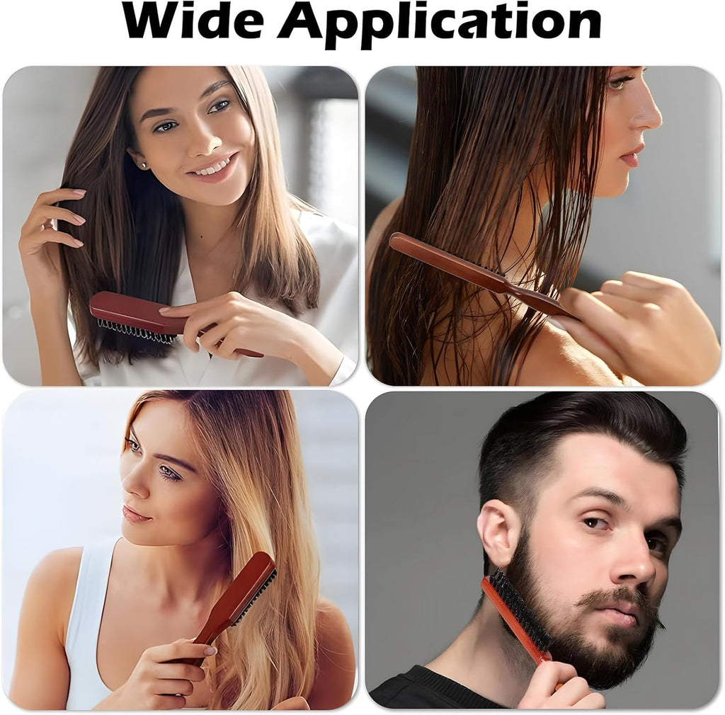 Boar Bristle Hair Brush, 2 PCS Bristle Hair Brush for Women Men, Slick Back Brush Boar Bristle Hairbrush for Thin Fine Wet Dry Hair Smoothing Massaging Detangling