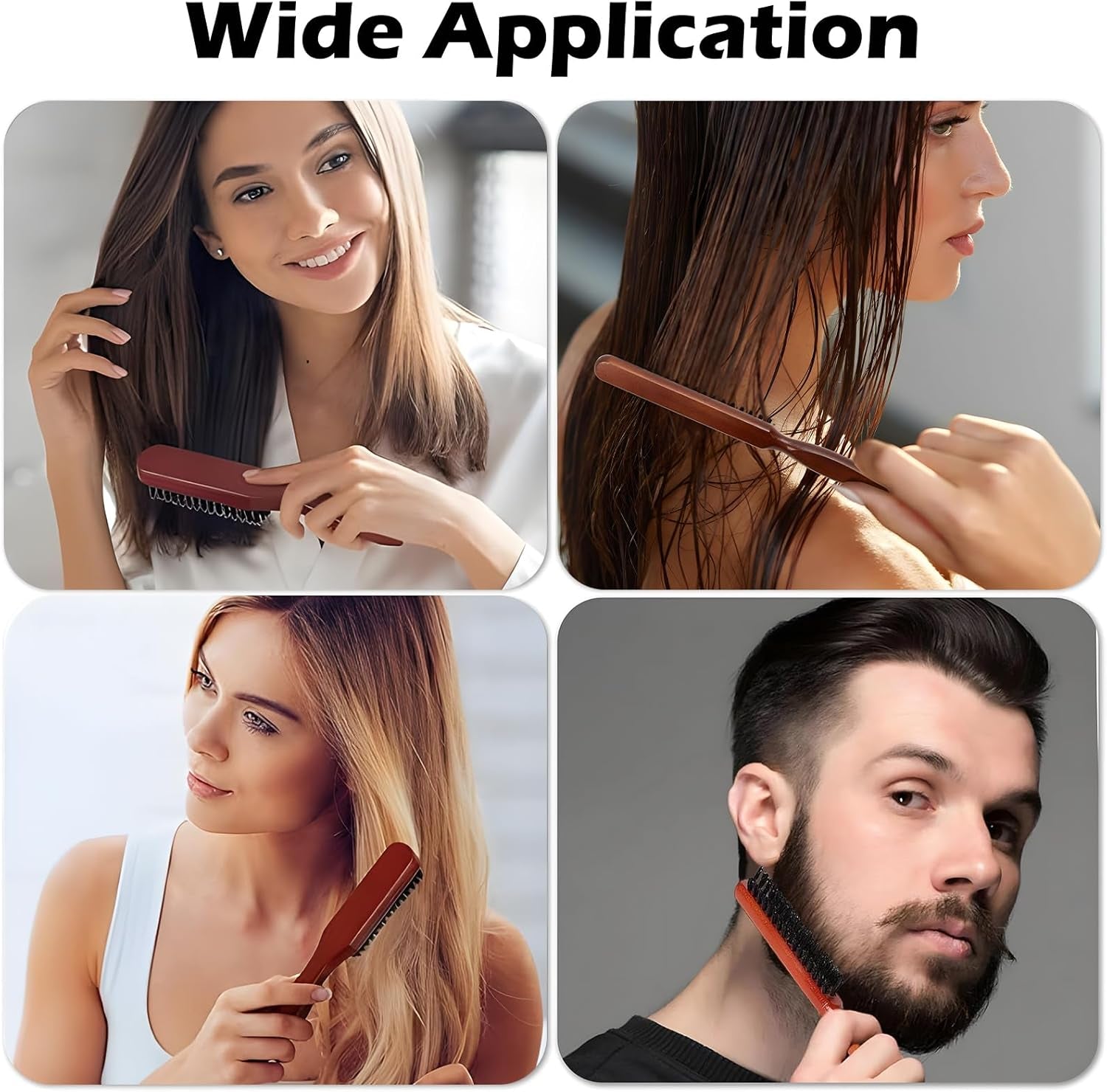 Boar Bristle Hair Brush, 2 PCS Bristle Hair Brush for Women Men, Slick Back Brush Boar Bristle Hairbrush for Thin Fine Wet Dry Hair Smoothing Massaging Detangling