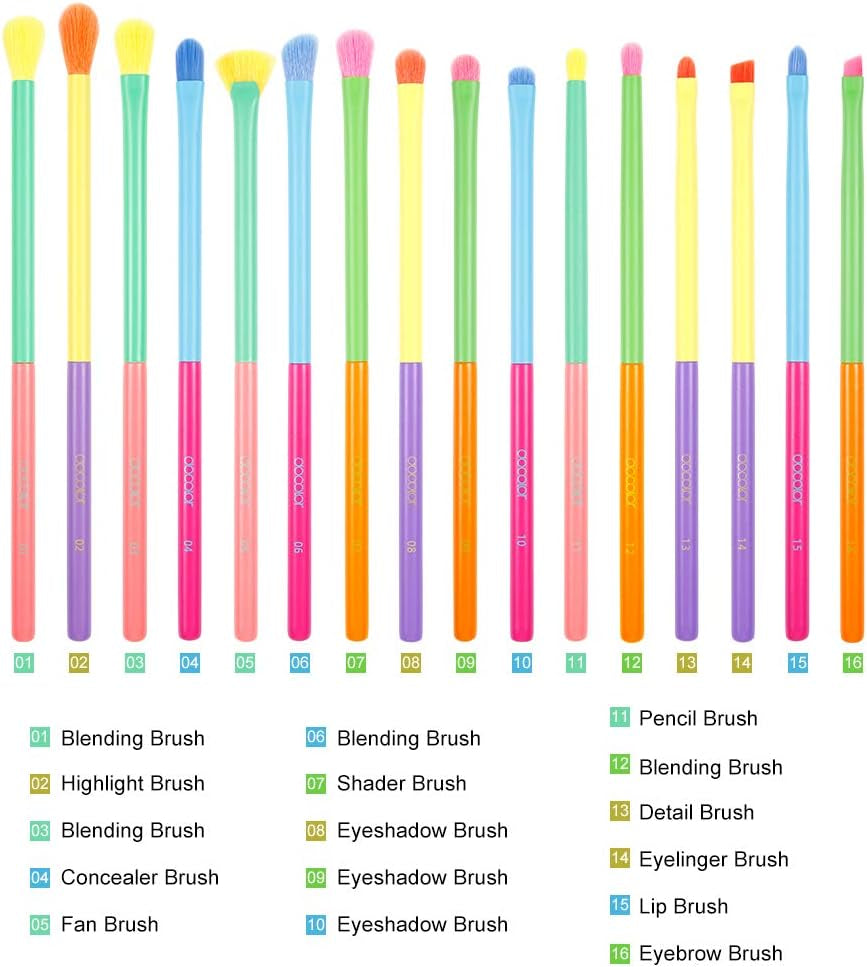 Eye Makeup Brushes 16Pcs Colorful Eyeshadow Makeup Brush Set Professtional Eyeshadow Brushes with Soft Synthetic Hairs & Real Wood Handle for Eyeshadow, Eyebrow, Eyeliner, Blending