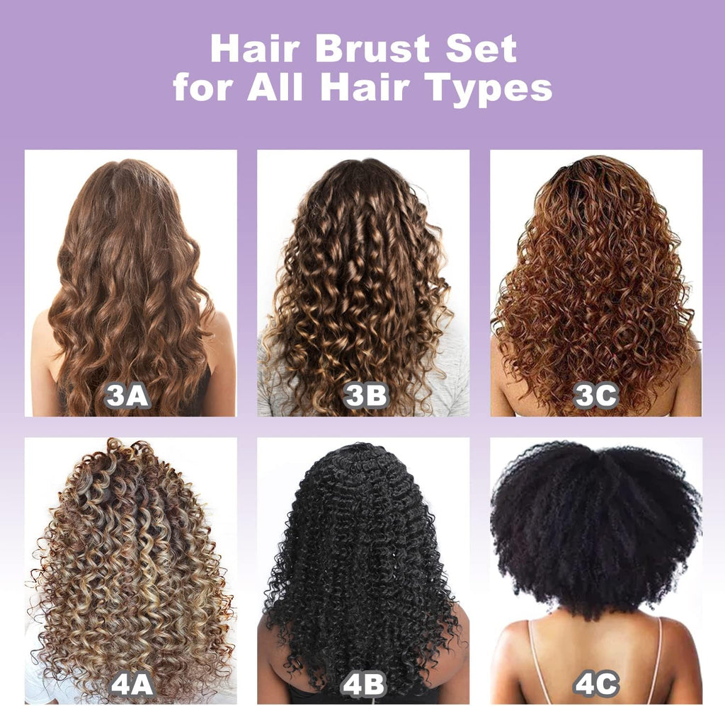 EZ Detangler Brush Set,  Detangling Hair Brush for Black Natural Hair Wide Tooth Comb with Rat Tail Comb 5PCS Alligator Clips for Men Women Kids(Purple)