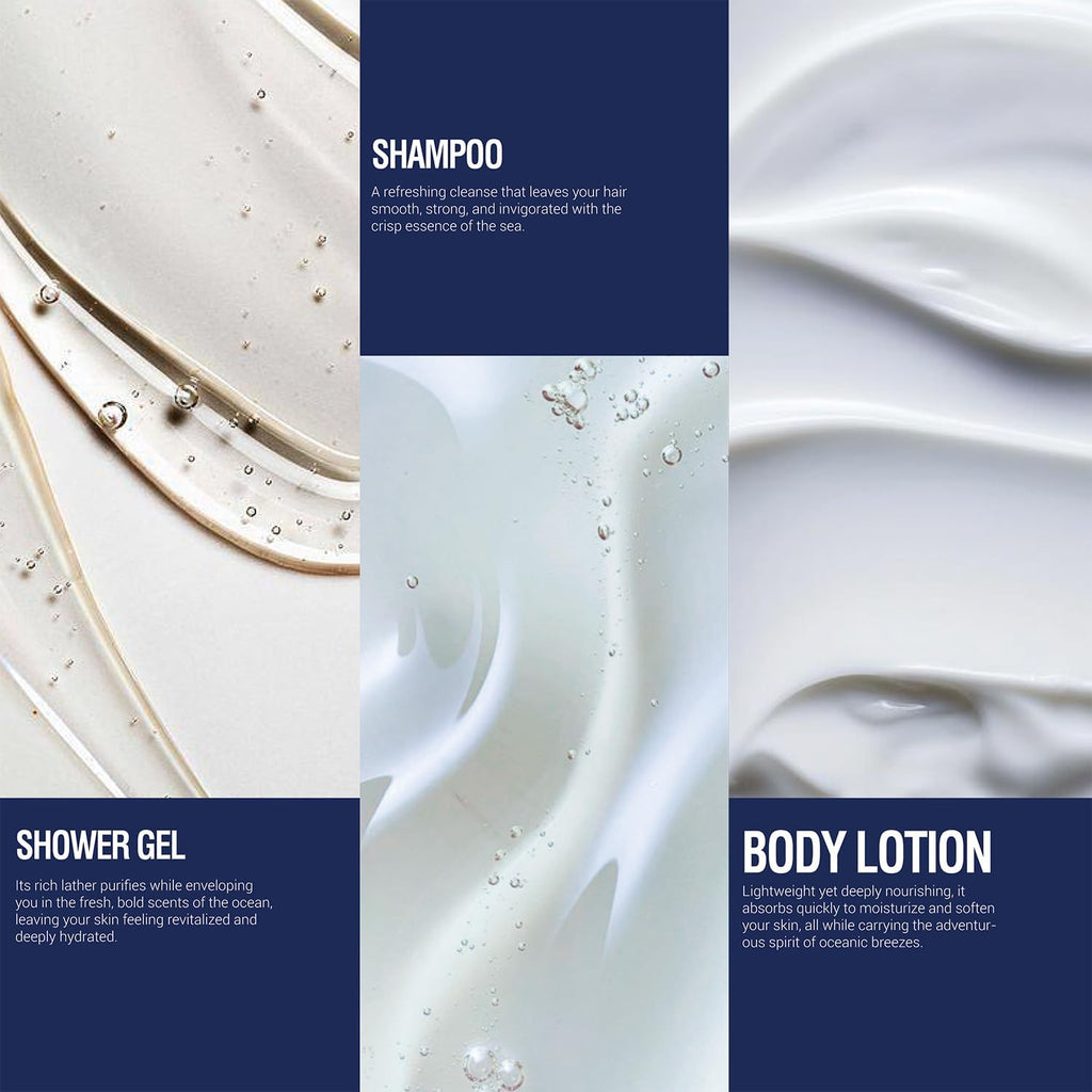 Spa Gifts Set for Men, 3Pcs Bath Gift Box with Fresh Ocean Scent, Body and Earth Bodywash Set with Shower Gel, Body Lotion and Shampoo. Birthday Fathers Day Gifts Baskets for Him, Dad, Husband, Boyfriend