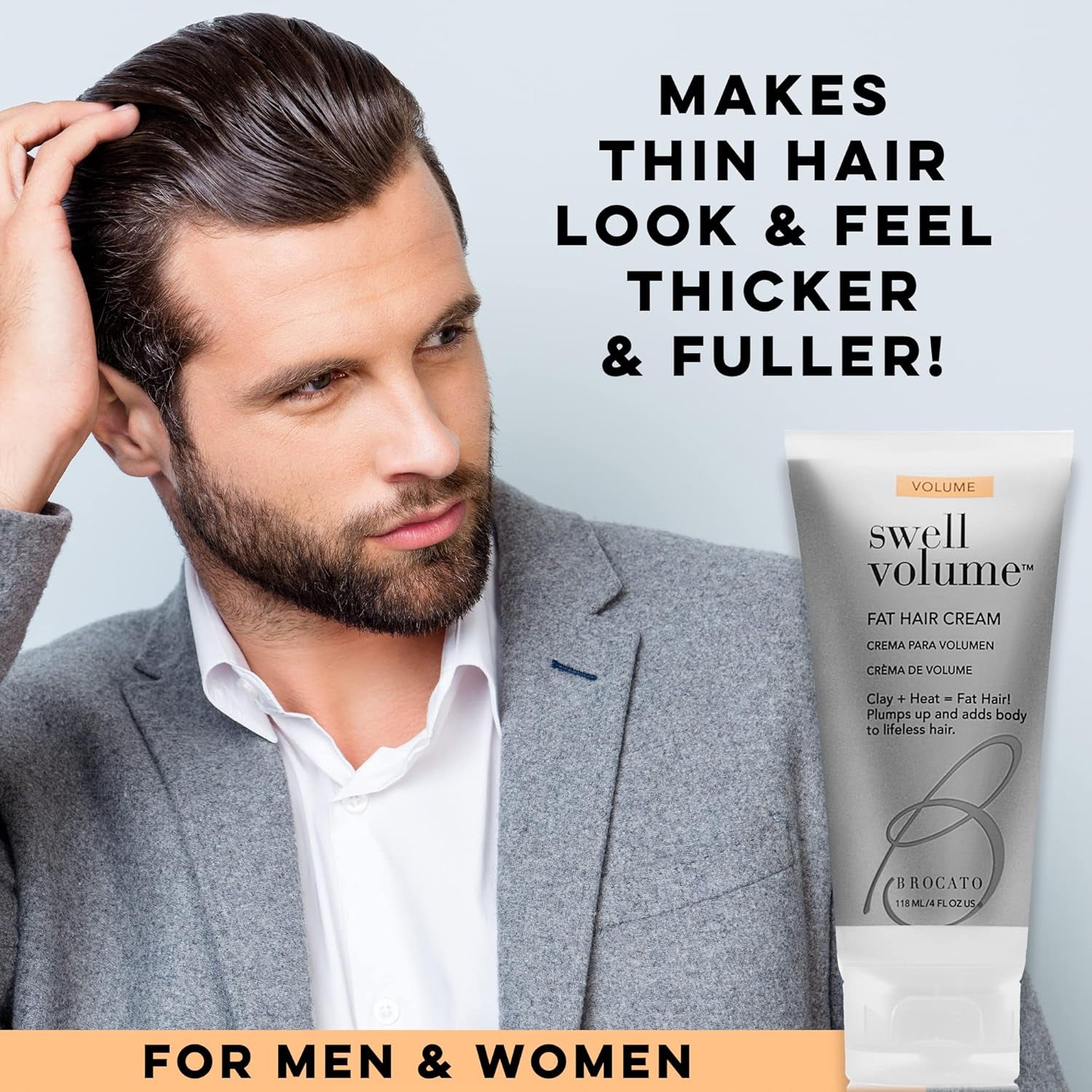 Swell Volume Hair Creams: Volumizing & Thickening Products for Men & Women - Heat Activated Fat Hair Volumizer Cream Plumps, Shapes & Adds Thickness to Thin Hair - Formulated with Clay - 6 Oz