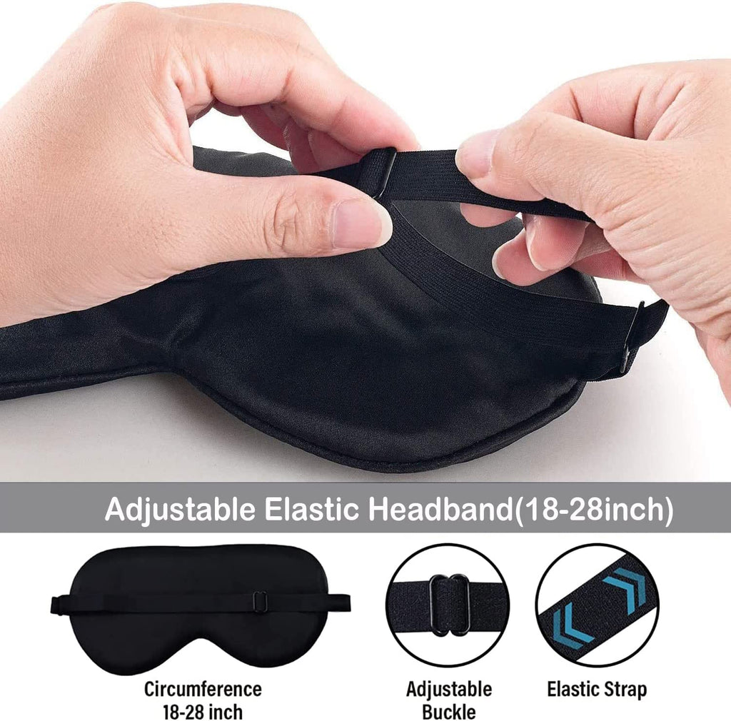 Silk Sleep Mask 100% Pure Silk Eye Mask with Sleep Earplug Adjustable Strap, Eye Sleeping Mask Night Mask Eye Shade Cover (Wine Red)