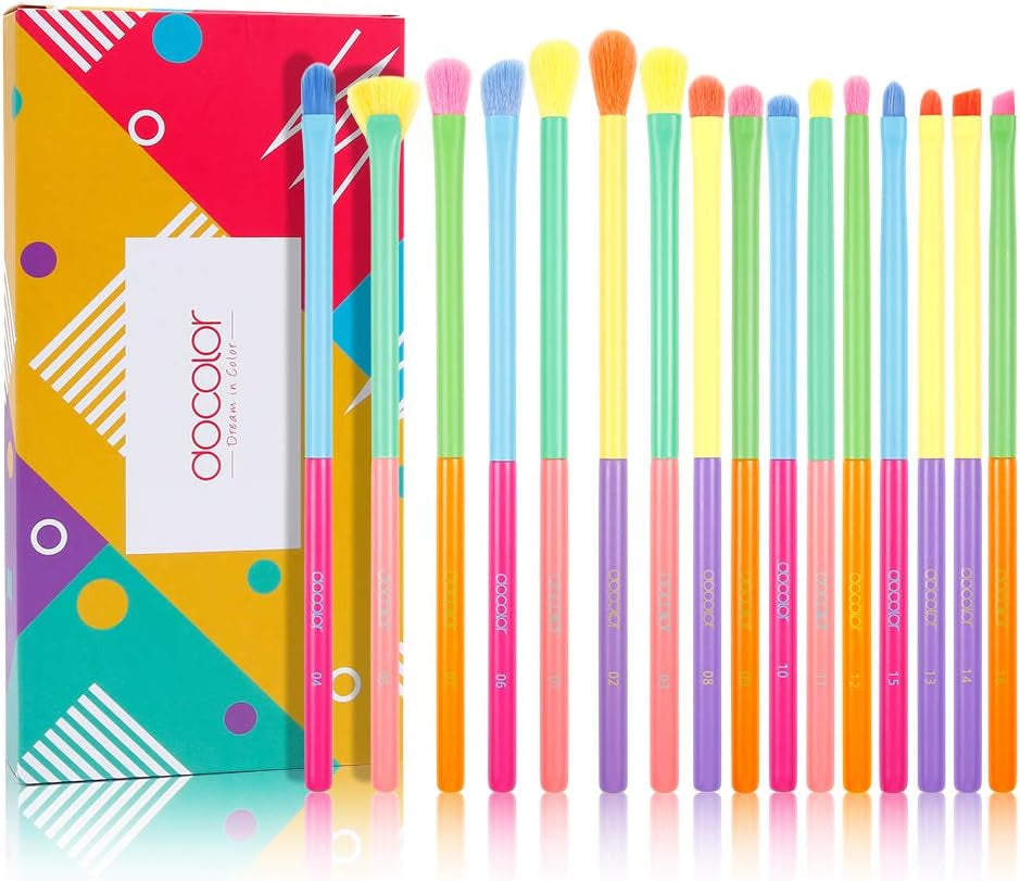 Eye Makeup Brushes 16Pcs Colorful Eyeshadow Makeup Brush Set Professtional Eyeshadow Brushes with Soft Synthetic Hairs & Real Wood Handle for Eyeshadow, Eyebrow, Eyeliner, Blending