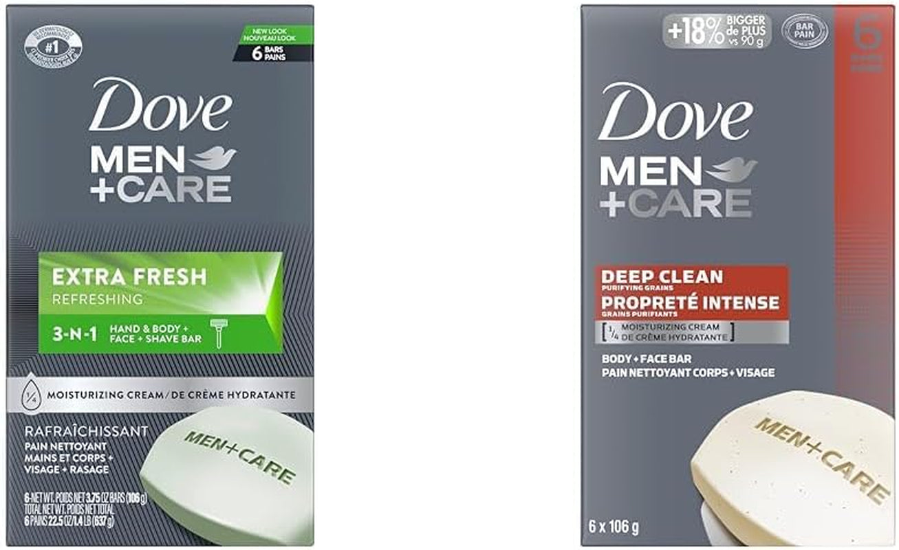 Extra Fresh Hand & Body, Face & Shave Bar Soap for Refreshed Skin & Deep Clean Hand & Body & Face & Exfoliation Bar Soap with Purifying Grains with ¼ Moisturizing Cream 106 G Pack of 6