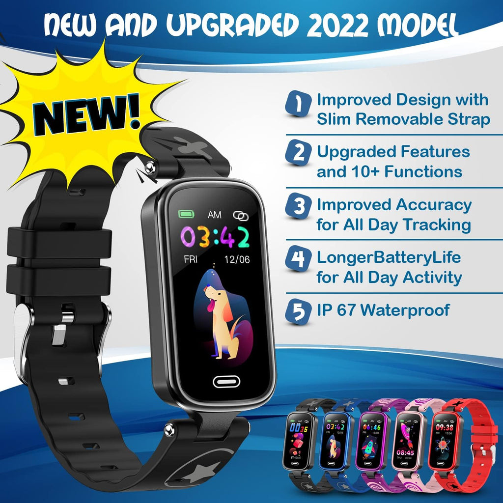 Kids Fitness Tracker for Age 5-16，2022 Upgraded Tracker Kids Watch，Waterproof Watch for Kids with Pedometer，Sleep Monitor & Calorie Counter，Fitness Watch for Kids Girls Boys Teen