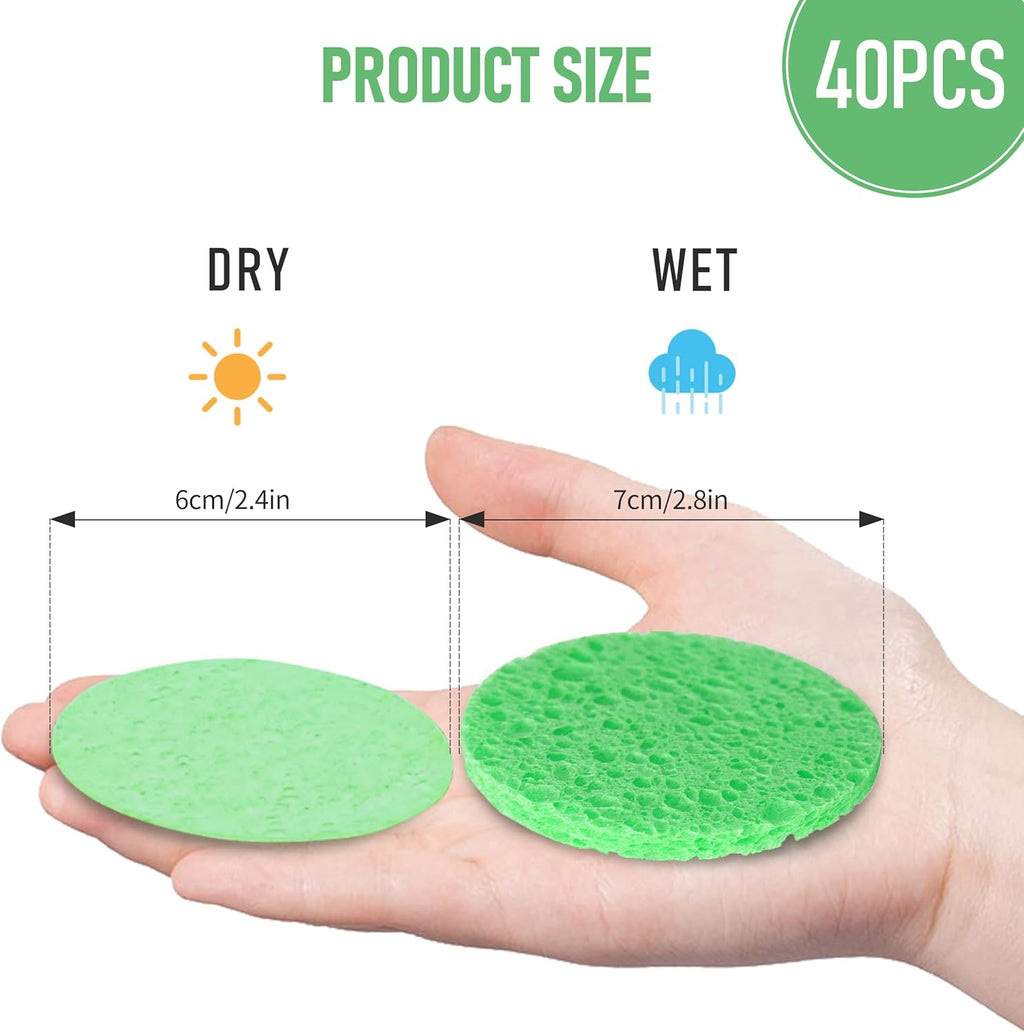 40 Count Compressed Facial Sponges, Natural Facial Cleansing Sponges for Daily Cleansing, Exfoliating & Makeup Remover