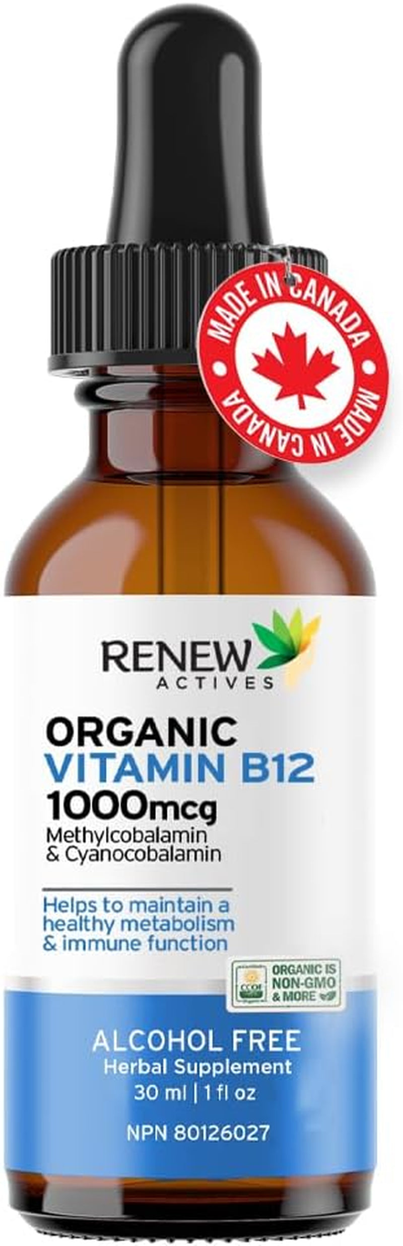 Premium B12 Liquid Extract Supplement 1000MCG per 1 Ml – Vegan Drops with High-Potency Complex for Healthy Skin, Strong Nails, Vibrant Hair & Immune Support– Made in Canada - 30 Ml