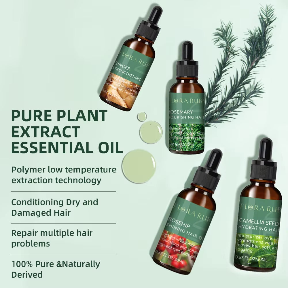 20Ml Essential Oils Rosemary Oil for Hair Growth 100% Pure Essential Oil Plant Therapy Ginger Oil Scalp Care Oil Rose Camellia