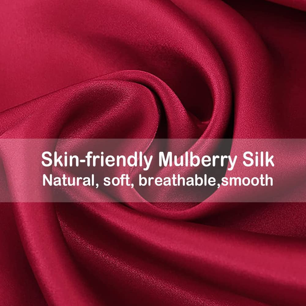 Silk Sleep Mask 100% Pure Silk Eye Mask with Sleep Earplug Adjustable Strap, Eye Sleeping Mask Night Mask Eye Shade Cover (Wine Red)
