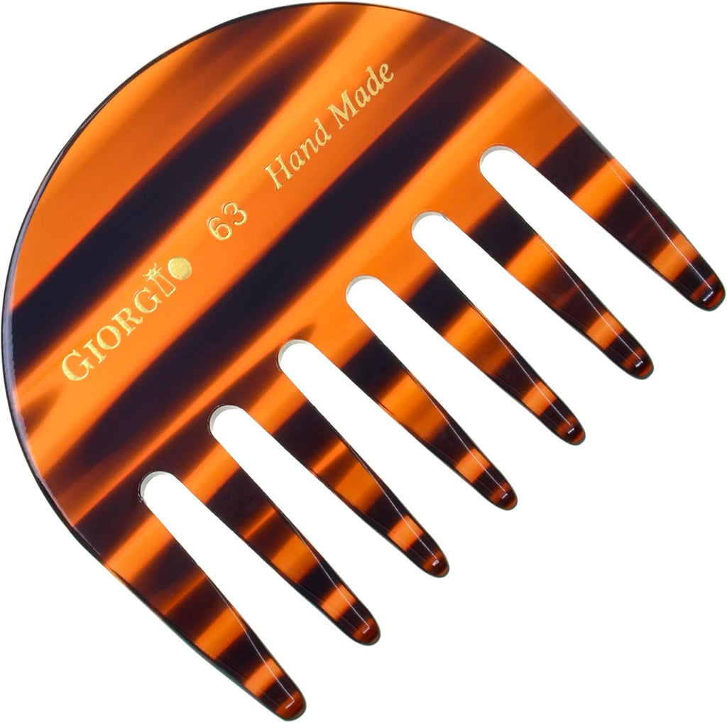 G63 Small Travel Purse Hair Detangling Comb, Wide Teeth Pocket Comb for Thick Curly Wavy Hair. Detangler for Wet and Dry Everyday Care. Handmade of Cellulose, Saw-Cut Hand Polished