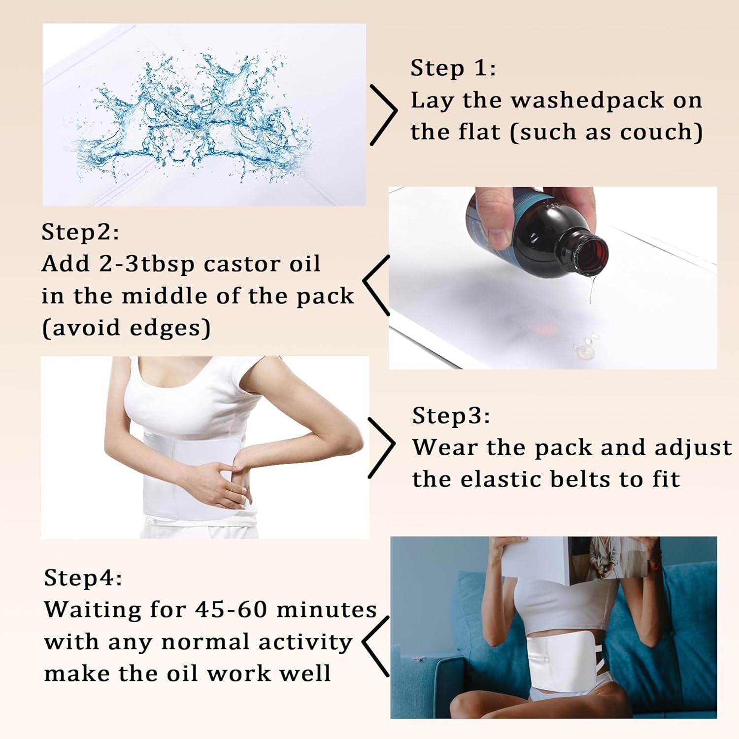 4PCS Castor Oil Pack Wrap Oragnic Castor Oil Packs for Liver Detox Castor Oil Pack Kit for Chest High Absorption Castor Oil Pack Wrap for Breast Castor Oil Pack Compress(Oil Included)