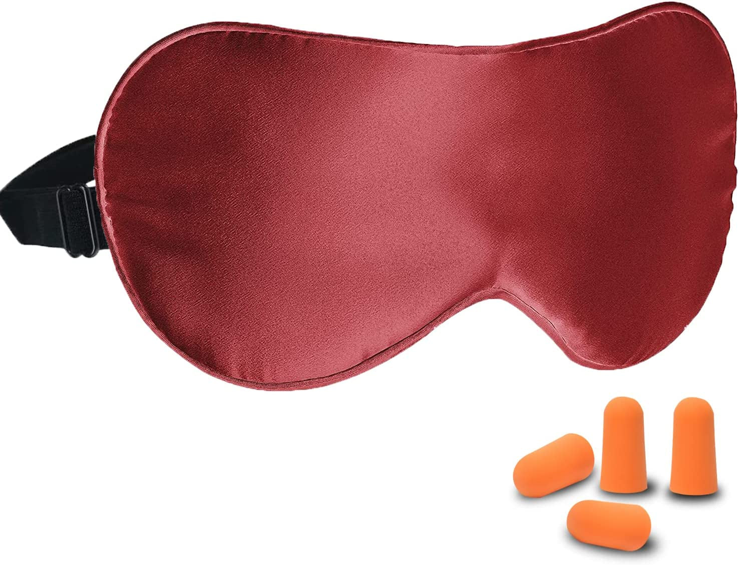 Silk Sleep Mask 100% Pure Silk Eye Mask with Sleep Earplug Adjustable Strap, Eye Sleeping Mask Night Mask Eye Shade Cover (Wine Red)