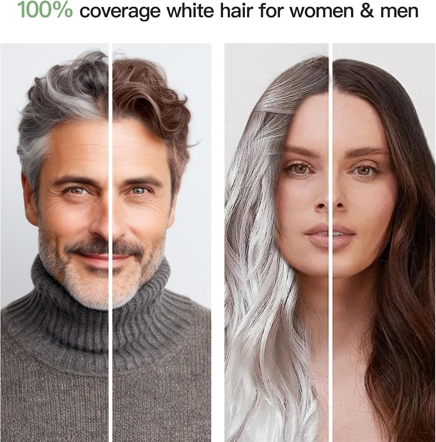 Hair Dye Shampoo 100% Coverage White Hair for Women & Men, Hair Color Shampoo 4 in 1 Long Lasting Professional Hair Care 500ML