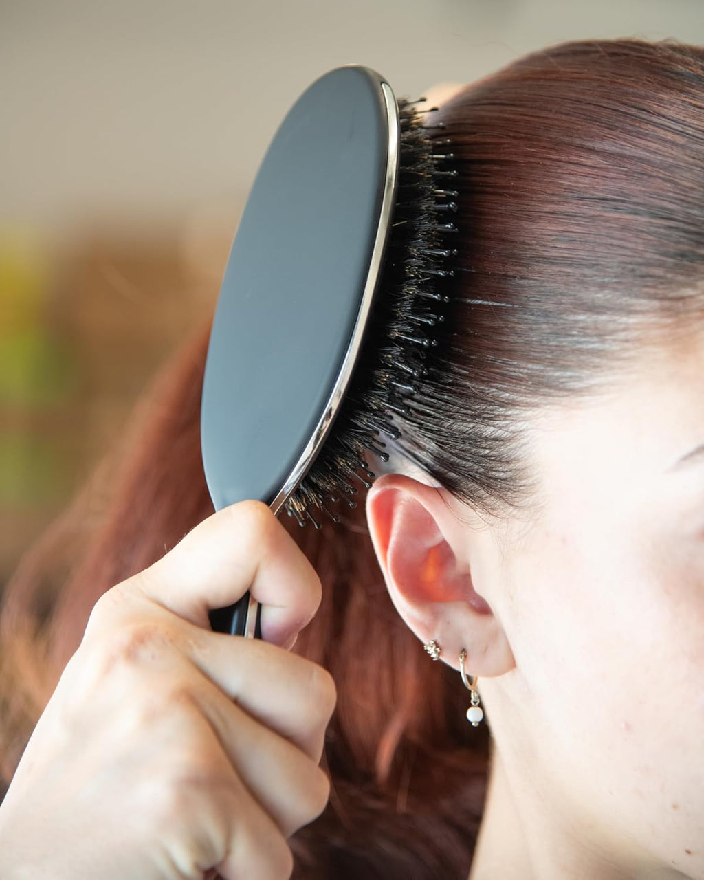 Black Boar Bristle Hair Brush - Natural Bristle Brush for Fine Hair, Boar Brush for Slicking Back Hair, Hair Brush for Women, Slick Back Hair Brush, Brosse a Cheveux, Brosse Poil De Sanglier