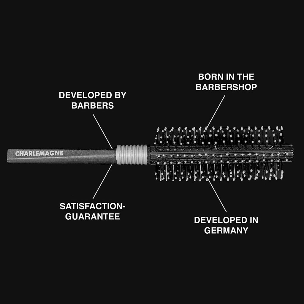round Hair Brush for Men - 18 Cm, Black Double-Sided Barrel - Quiff Roller for Blow Dry Hair Styling & Beard round Brush for Men Rotating Volume Control