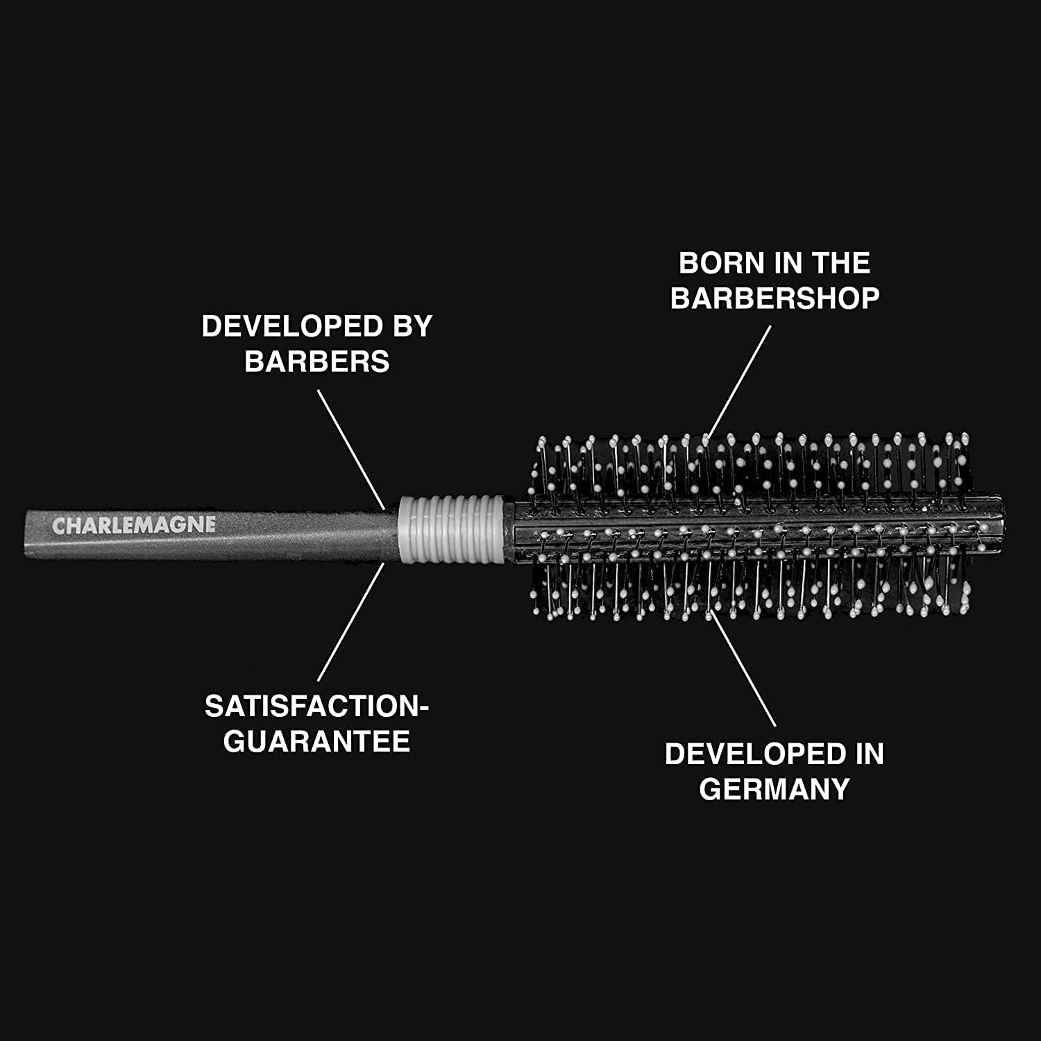 round Hair Brush for Men - 18 Cm, Black Double-Sided Barrel - Quiff Roller for Blow Dry Hair Styling & Beard round Brush for Men Rotating Volume Control