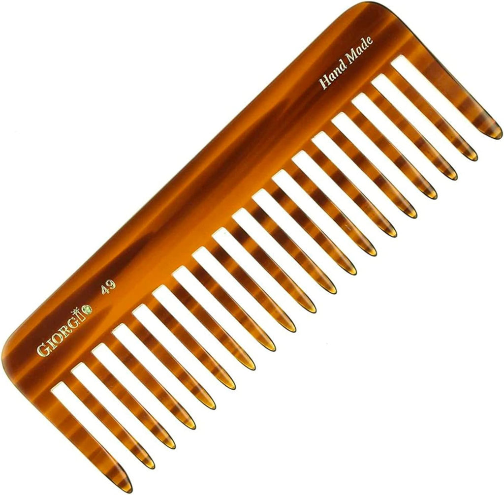 G49 Large 5.75 Inch Hair Detangling Comb, Wide Teeth for Thick Curly Wavy Hair. Long Hair Detangler Comb for Wet and Dry. Handmade of Quality Cellulose, Saw-Cut, Hand Polished, Tortoise Shell