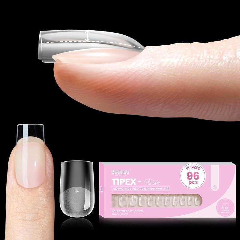 Beetles Tipex Lite Apex Nail Tips, 96PCS 256PCS 512PCS Stiletto Square Almond Coffin Pre-Building Pre-Etched Acrylic Nail Tips for Flat Nails & C-Curves Nail Beds