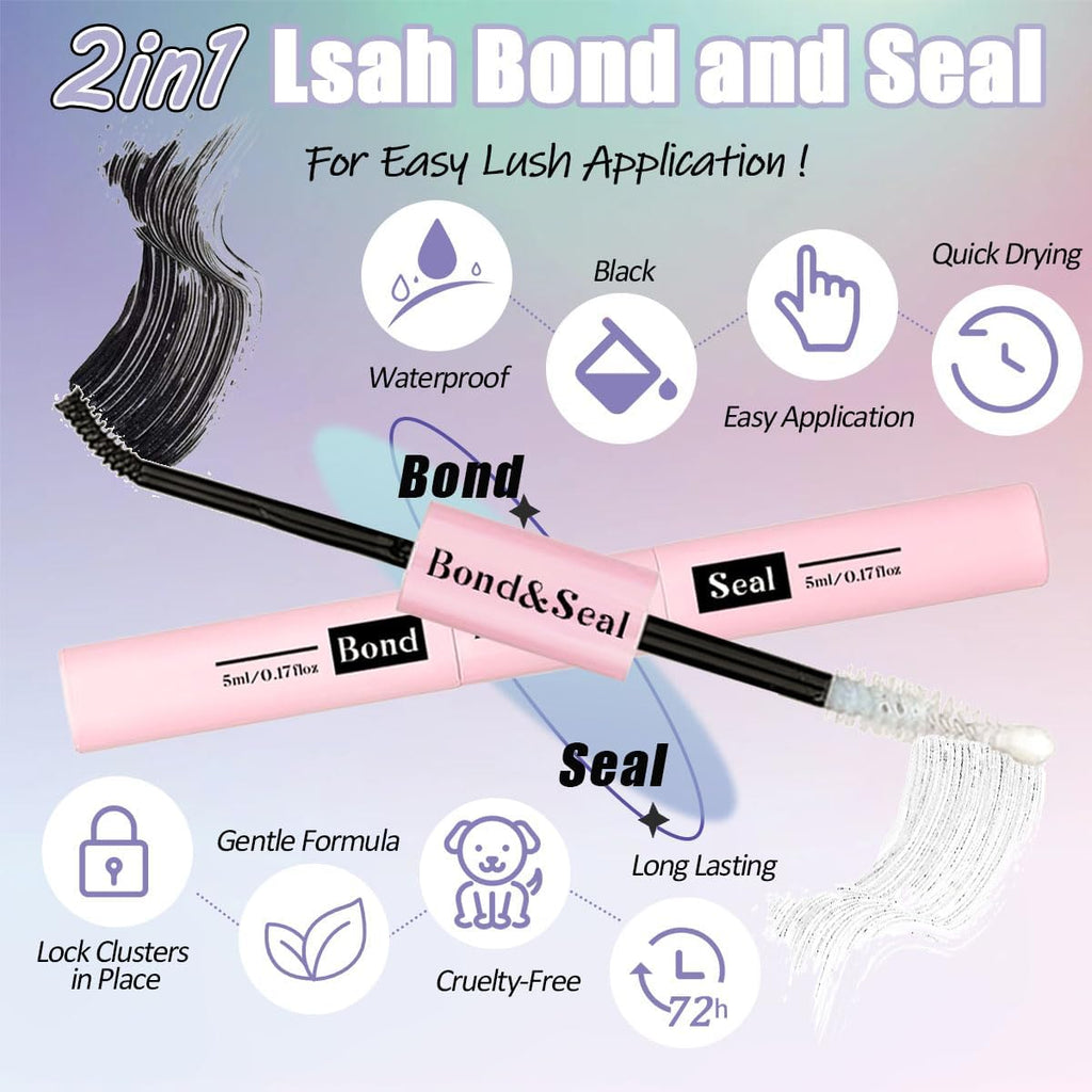 DIY Extension Kit 280 Pcs 9-16Mm 30D+40D Individual Lashes Clusters with Bond and Seal Glue Remover, Eyeliner, Mascara, Tweezers, Shampoo, Cleansing Brush