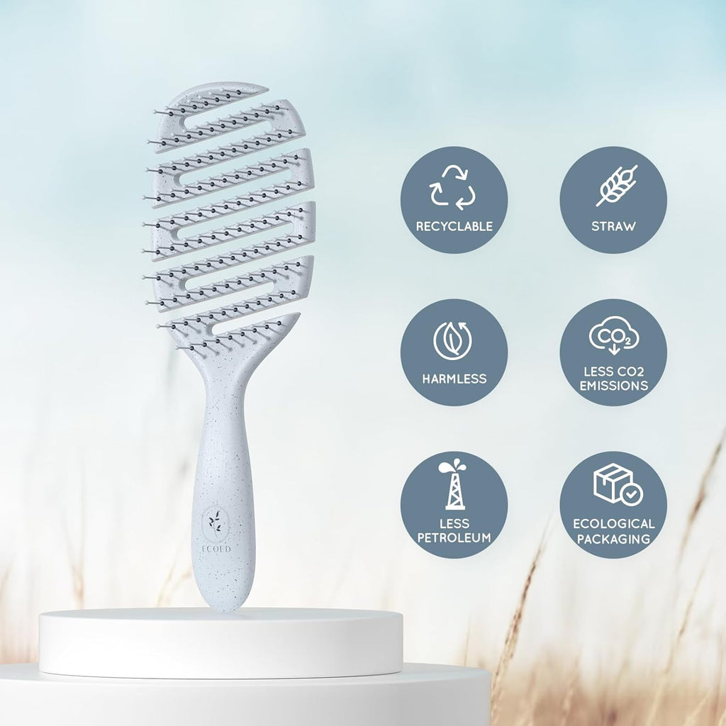 Hair Brush, Vented Detangling Brush, Quickly Detangles and Smooths Hair for Curly, Thick, and Straight Hair, Hair Brush for Women and Men, Blue, Eco Friendly, Sustainable Material