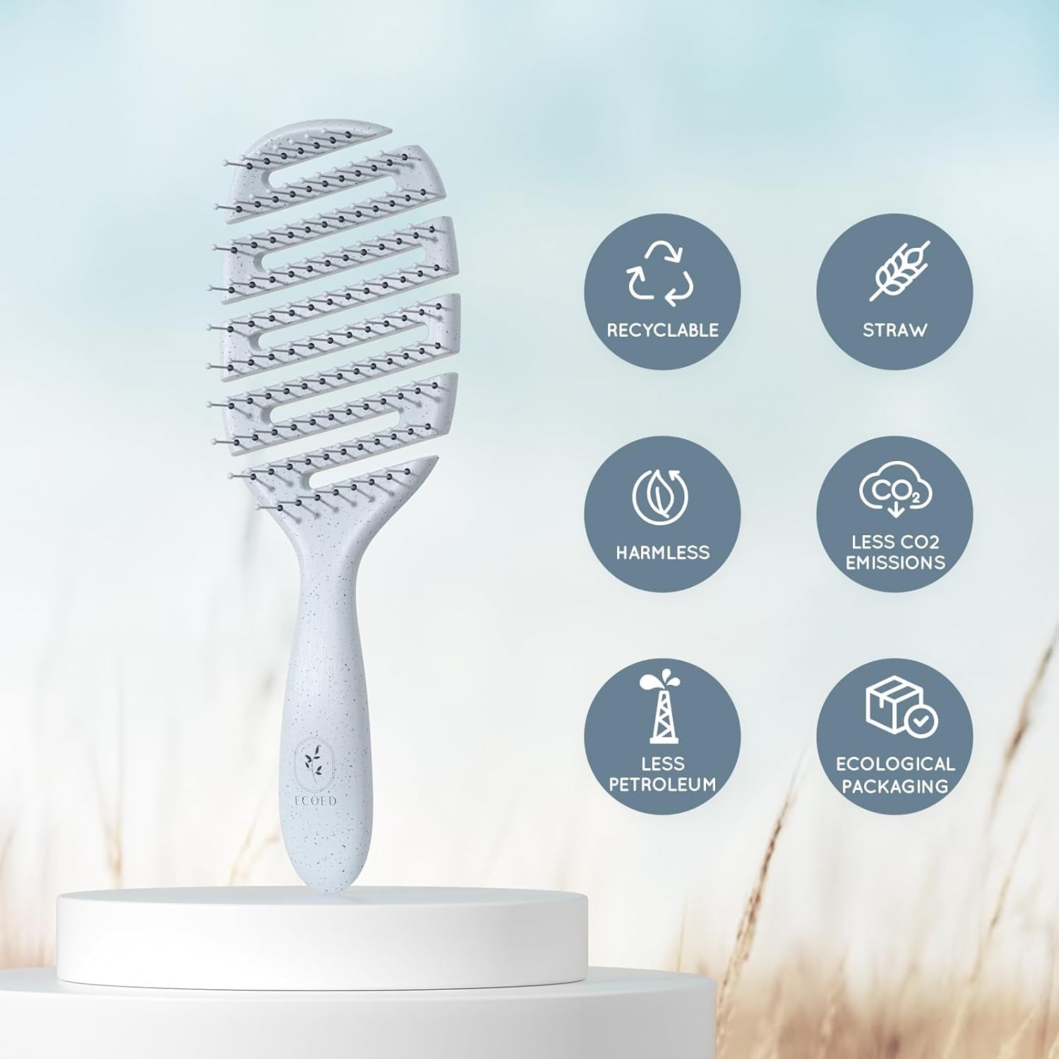 Hair Brush, Vented Detangling Brush, Quickly Detangles and Smooths Hair for Curly, Thick, and Straight Hair, Hair Brush for Women and Men, Blue, Eco Friendly, Sustainable Material