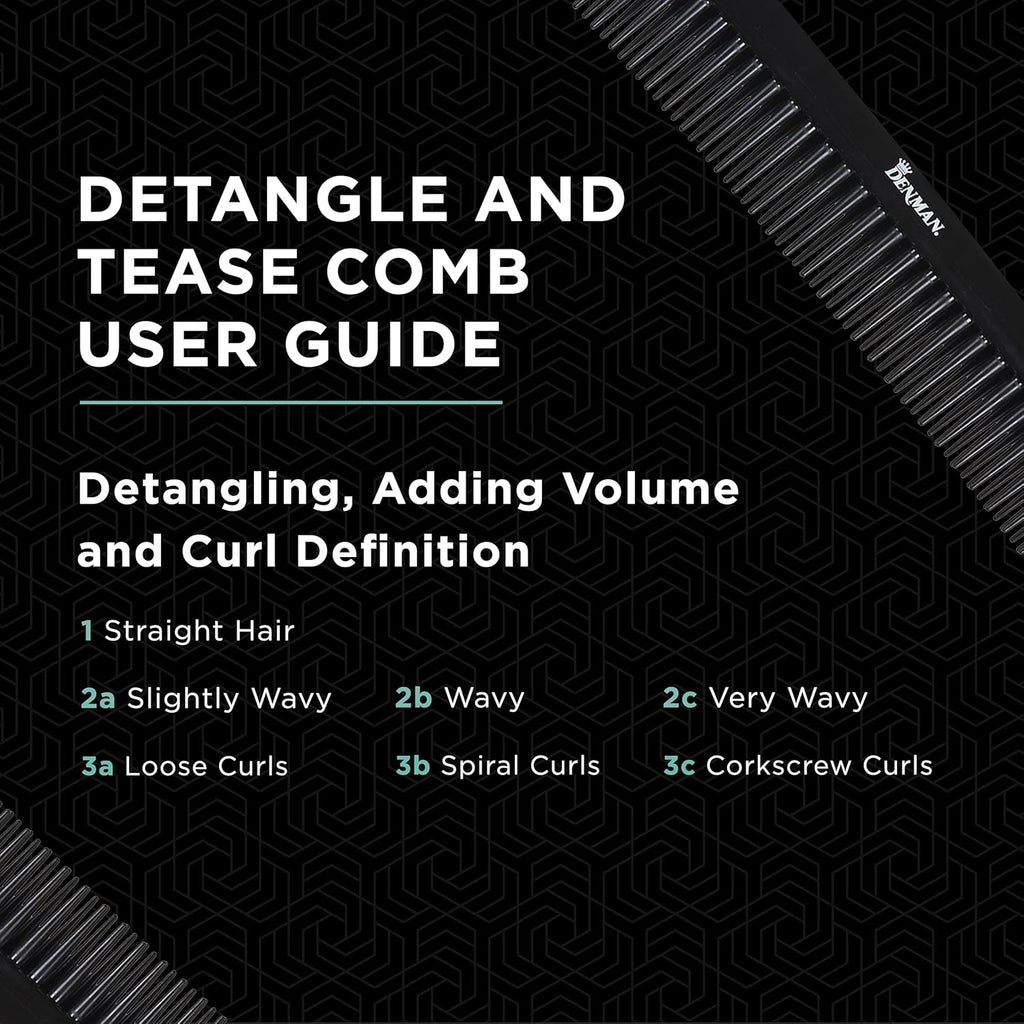 3 Row Detangle and Tease Styling Comb (BLACK) for Wet Detangling, Backcombing and Separating Curls - D12