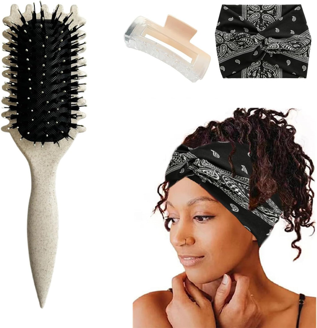 Curly Hair Brush,Curl Brush,Curl Defining Brush,Newest Boar Bristle Hair Brush,Suitable for All Hair Types,Including Hair Grab and Headband,Boar Bristle Hair Brush,Hair Brush for Women(Beige)