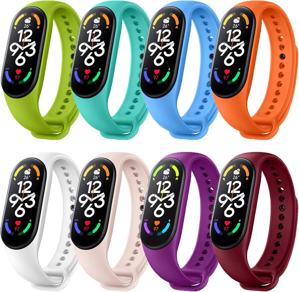 8 Pack Bands Replacement for Xiaomi Mi Band 7 Strap Wristbands Compatible with Mi Band 7 Smartwatch Accessories Colorful Bracelet for Women Men Silicone Smart Watch Xiaomi MI Band 7 Wrist Band